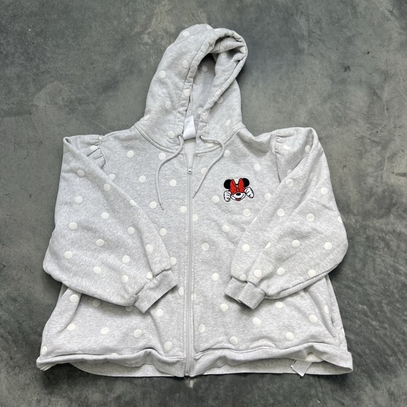 Disney Jackets & Blazers - Disney Hoodie Womens Gray White Minnie Mouse Polka Dot Zip Parks 2Xl Sku195